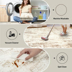 5x7 Area Rugs for Living Room: Washable Abstract Beige Grey Badroom Carpet