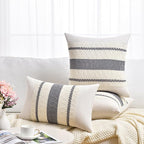 Fancy Homi Set of 1 Neutral Grey Farmhouse Long Lumbar Decorative Throw Pillow Covers 16x24 Inch for Couch Bed Chair, Vintage Country Rustic Retro Room Decor, Soft Thick Cotton Rectangle Cushion Case