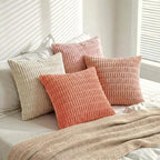 Fancy Homi 4 Packs Blush Pink Decorative Throw Pillow Covers 18x18 Inch for Living Room Couch Bed Sofa, Soft Plush Striped Corduroy Square Light Pink Coral Peach Cream Colorful Cushion Case 45x45 cm