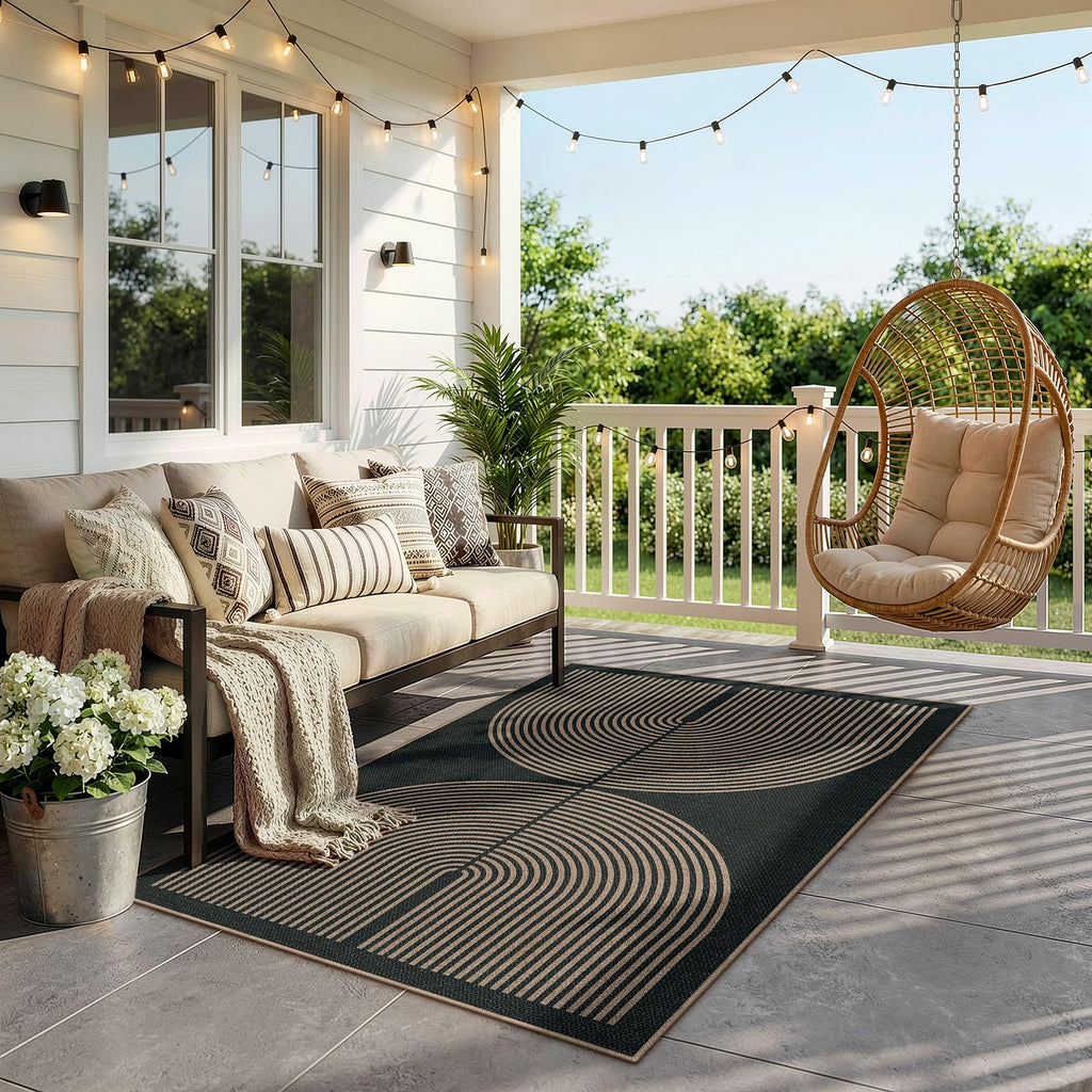 Lahome Modern Rainbow Easy Jute Outdoor Patio Rug, 3x5 Black Office Rug
