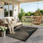 Lahome Modern Rainbow Easy Jute Outdoor Patio Rug, 3x5 Black Office Rug