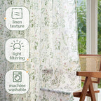 jinchan Floral Linen Blend Curtains for Living Room 84 Inch Length French Country Farmhouse Printed Curtains Sage Green on White Rod Pocket Back Tab Light Filtering Window Drapes 2 Panels
