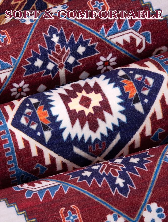 SERISSA Runner Rug for Hallways, 2'6"x8' Washable Non Slip Kitchen Runner Rug, Long Boho Rug Vintage Burgundy Navy Hallway Stair Ultra Soft Print Floor Carpet for Bedroom Bathroom Laundry Room