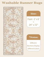 SERISSA Boho Washable Runner Rug, 2x6 Rug Non-Slip Vintage Peach Cream Hallway Kitchen Runner Rug Ultra Soft Print Distressed Floor Carpet for Bedroom Bathroom Laundry Living Room