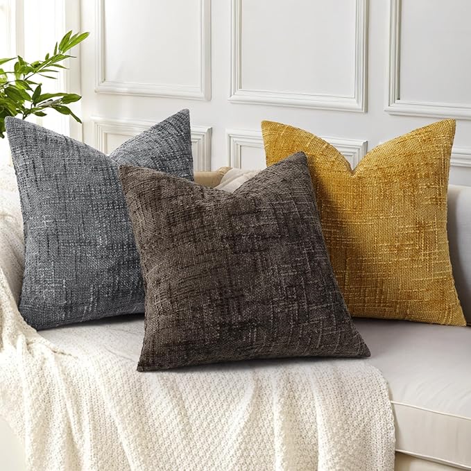 decorUhome Textured Chenille Throw Pillow Covers 26x26 Set of 2 Dark Brown