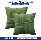 MIULEE Moss Green Decorative Throw Pillow Covers 18x18 Inch for Couch Bed Sofa Spring Decor Pack of 2 Boho Farmhouse Throw Pillows Soft Cross Corduroy Patchwork Textured Cushion Cases