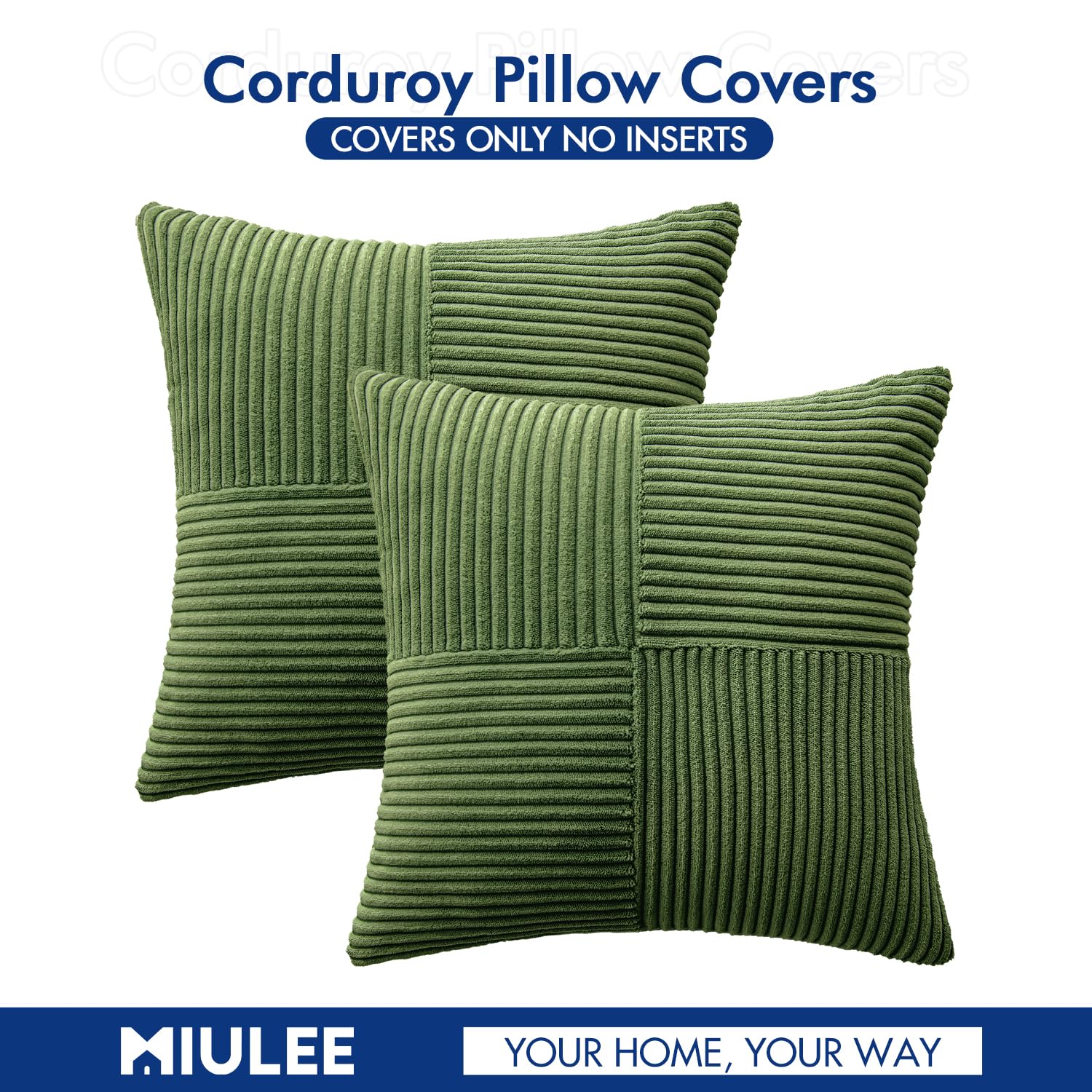 MIULEE Moss Green Decorative Throw Pillow Covers for Couch 18x18 Inch