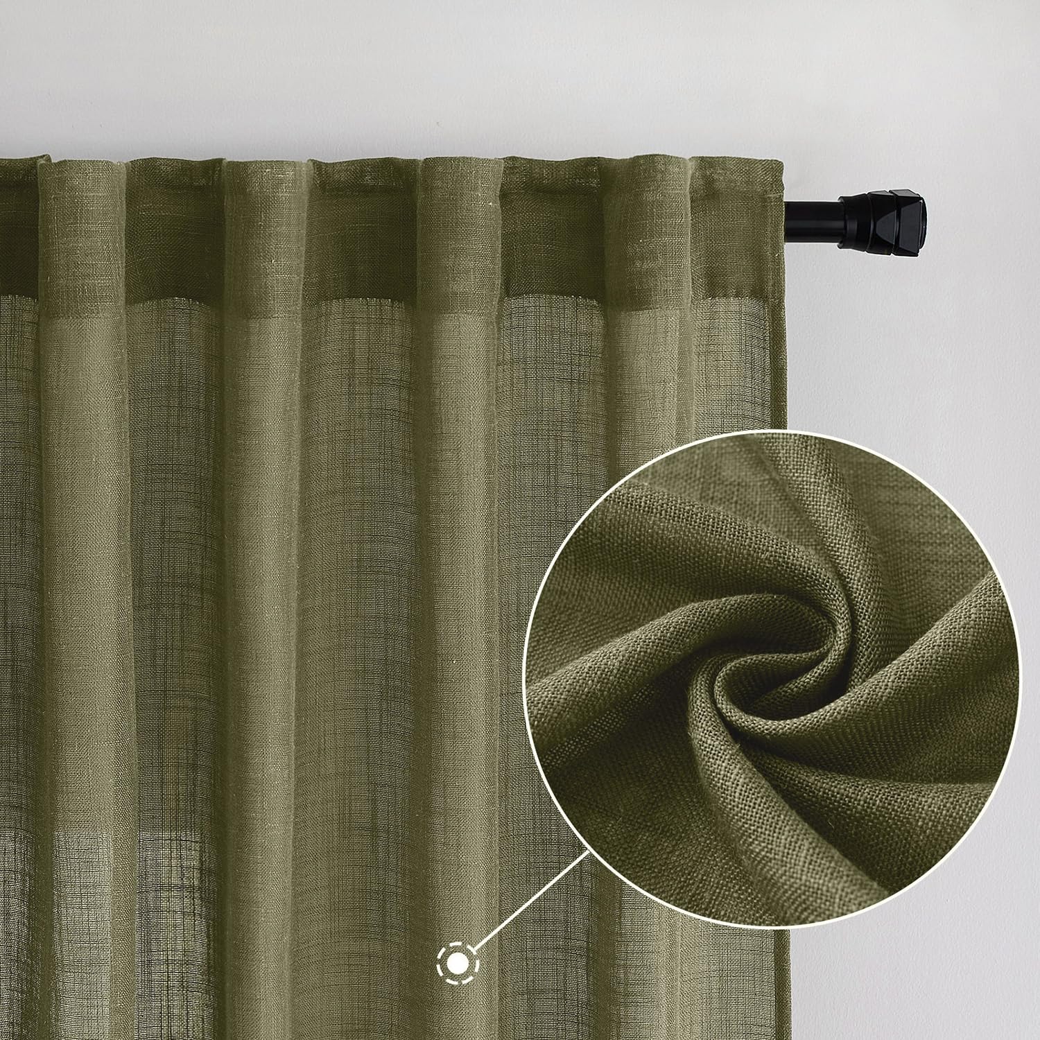 MIULEE Light Olive Green Linen Curtains 52x108 Inch 2 Panels for Bedroom