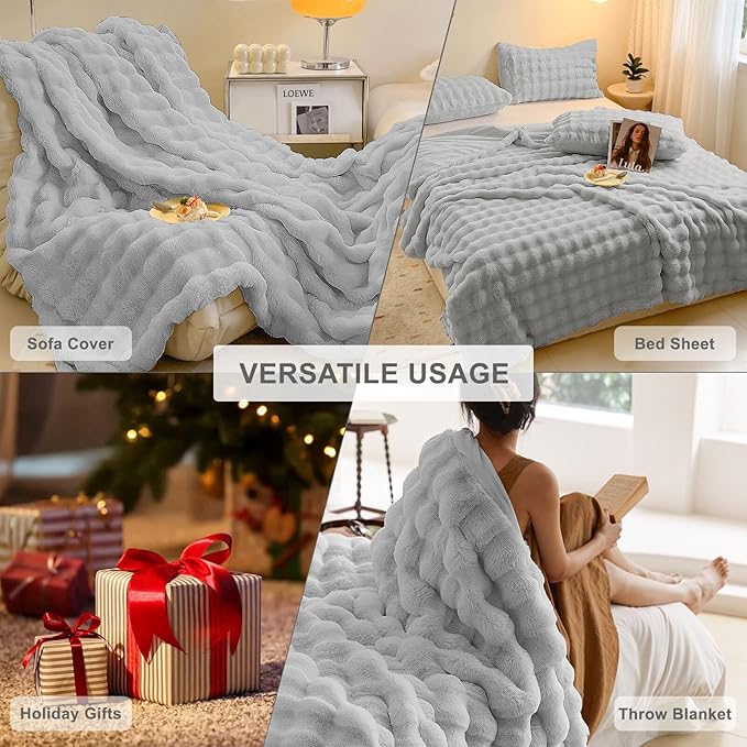 HANDONTIME Grey Plush Sofa Covers Washable Rabbit Plush Couch Cover Soft Cozy Faux Fur Couch Protector for Dogs Fluffy Plush L Shaped Sofa Cover Pet Friendly Couch Protector Furniture, 71" X118"