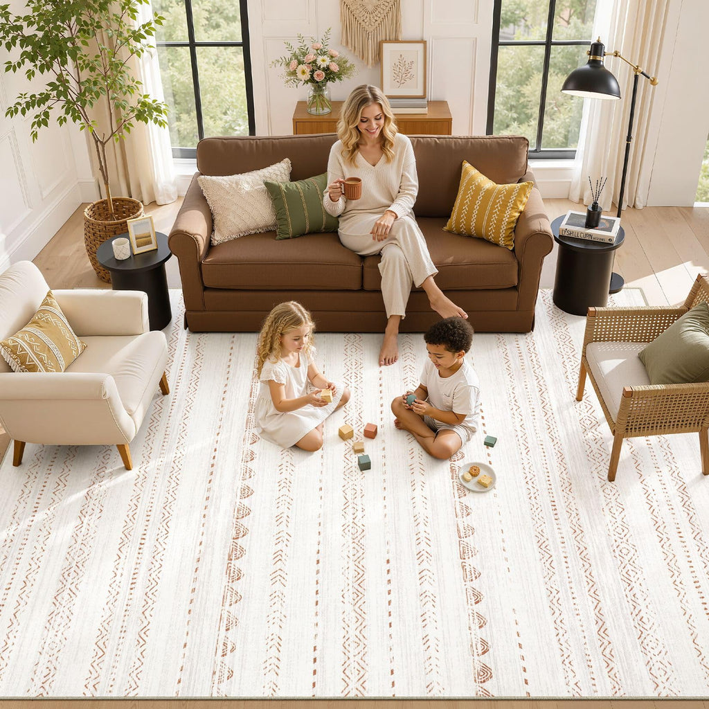 Nakagishi 7x10 Area Rug Living Room: Washable Boho Large Neutral Soft Farmhouse Modern Rugs Stain Resistant Moroccan Non-Slip Indoor Floor Carpet for Bedroom Nursery Kids Playroom Office Dining Room