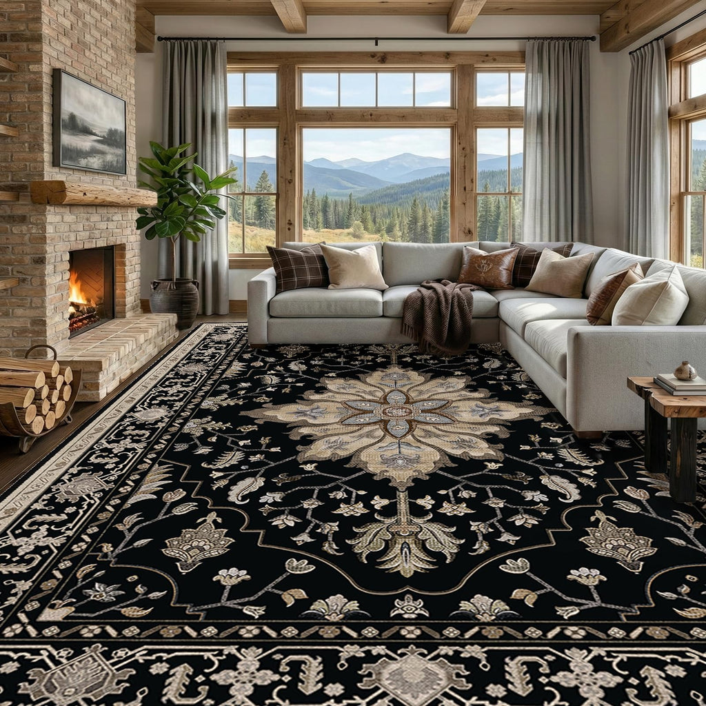 RELEANY Washable Area Rug, Large 10'x12', Black/Neutral