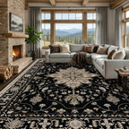 RELEANY Washable Area Rug, Large 10'x12', Black/Neutral