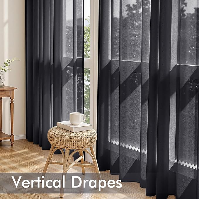 MIULEE Black Sheer Curtains 108 Inches Long, 4 Panels Set, Light Filtering Halloween Rod Pocket Voile Drapes for Living Room and Bedroom, Airy Soft Fabric Window Treatments, 42 x 108 Inches