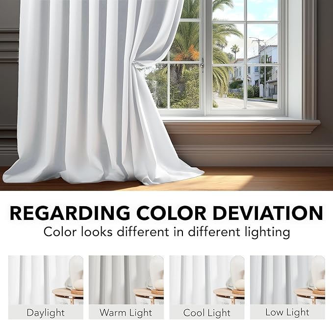 Deconovo Room Darkening Curtains, Thermal Insulated Noise-Reducing Window Panels for Bedroom, Living Room and Home Office, 2 Panels, Pure White, 70W x 95L Inch