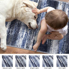 Lansny Modern Abstract Entryway Rug Indoor 2x3 Washable Rug Non-Slip Soft Small Area Rug Navy Blue Kitchen Mats Thin Print Faux Wool Floor Carpet Throw Rugs for Entrance Bedroom