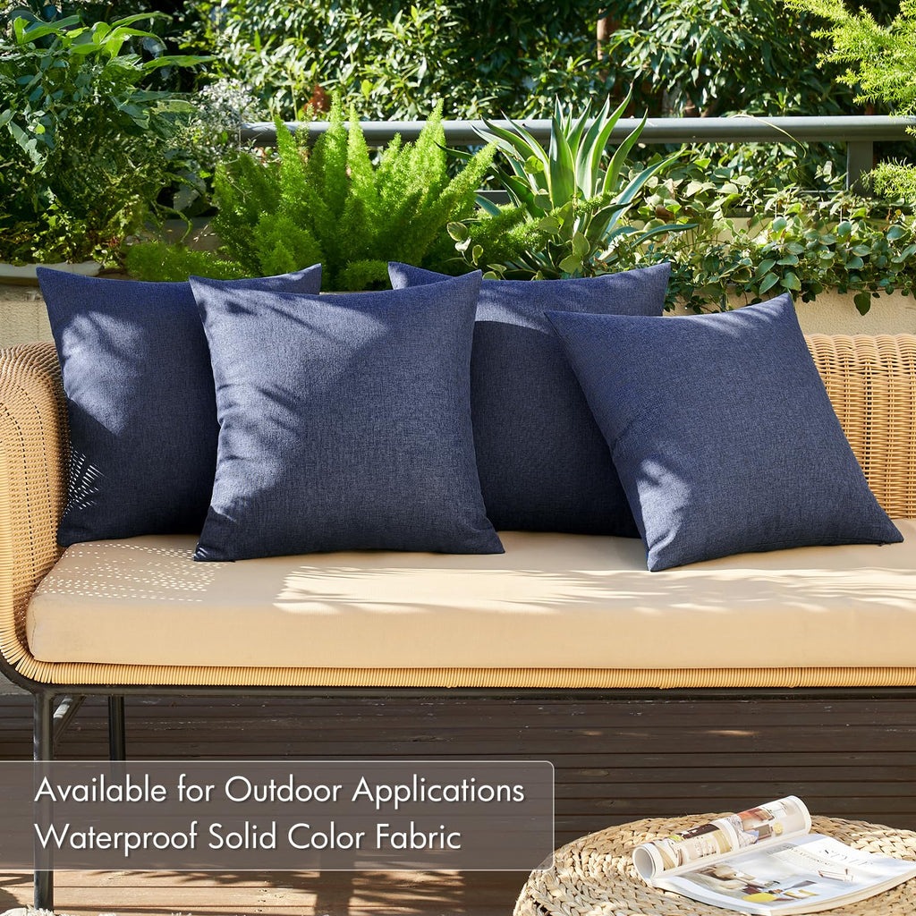 MIULEE Pack of 4 Decorative Outdoor Throw Pillow Covers Linen Waterproof Pillow Covers Summer Farmhouse Cushion Cases for Patio Garden Tent Balcony Couch Sofa 18x18 Inch Navy
