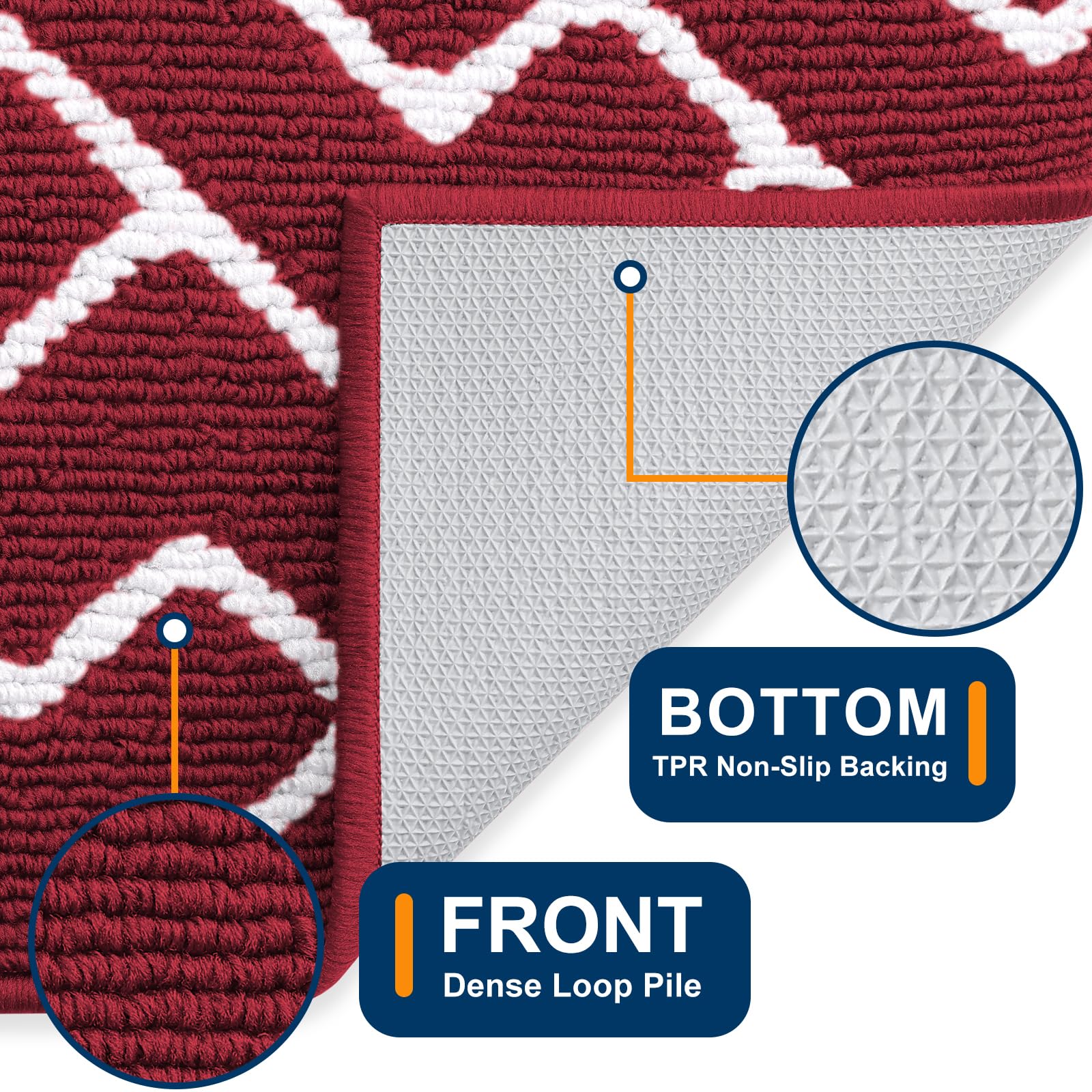 OLANLY Front Door Mat, Non-Slip Rubber Backing, Dirt Resistant and Absorbent, Washable, Easy to Clean Low-Profile Indoor Doormat for Back Door, Entryway, Inside Entrance, 48x32, Burgundy