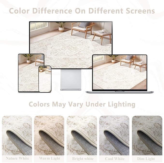 9x12 Area Rugs for Living Room:Washable Rug Vintage Large Rugs Soft Non Slip Low Pile Rug Floral Distressed Floor Carpet for Bedroom Dining Room Home Office (Beige,9'x12')