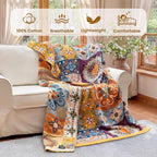 MSGKV Boho Throw Blanket for Bed 90"x108" 100% Cotton Blanket Spring Breathable Lightweight King Size Blankets Home Decor Muslin All Seasons