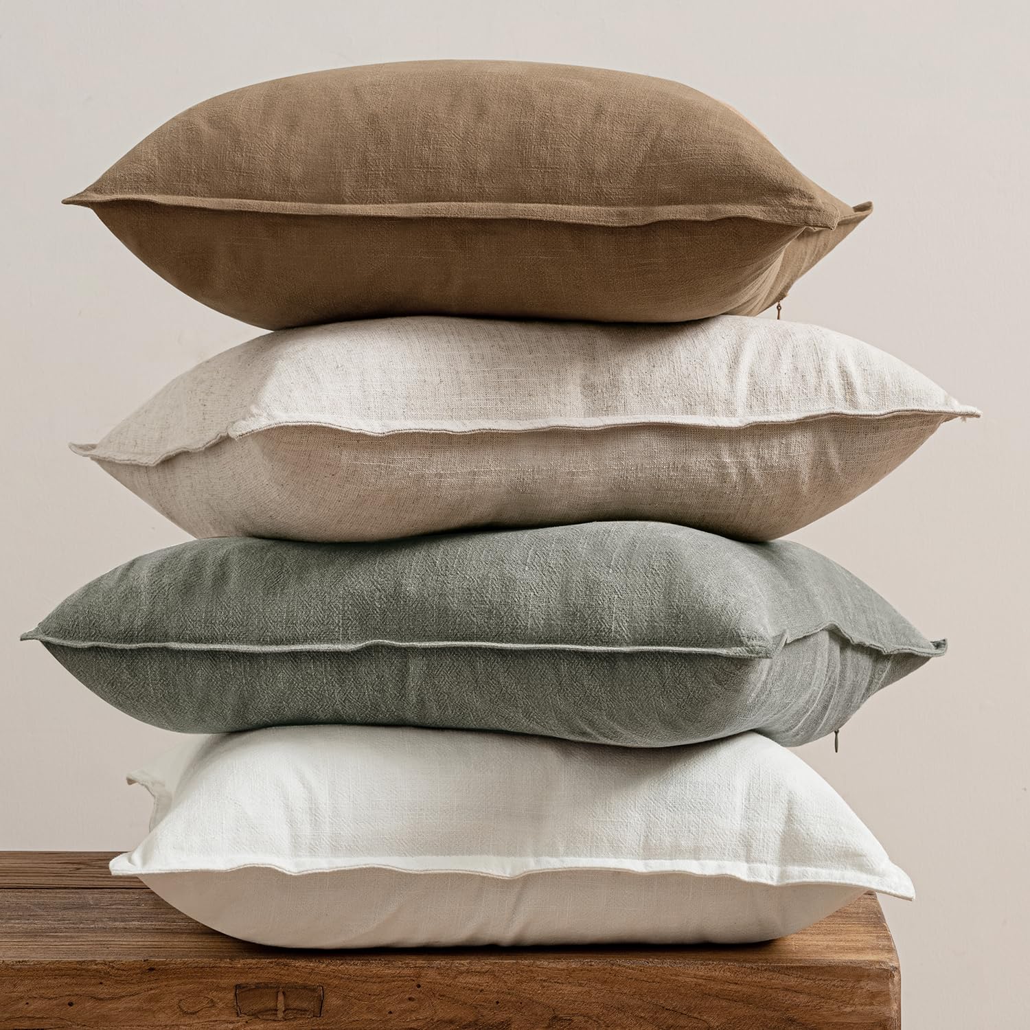 MIULEE Neutral Boho Linen Decorative Pillow Covers 20x20 Inch Pack of 4