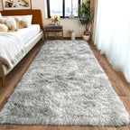 Pionblank Fluffy Runner Rugs for Bedroom 2x6, Modern Shaggy Area Rug for Hallway Living Room, Plush Soft Fuzzy Bedside Carpet for Kids Girls Boys Room Nursery Decor, Tie Dye Grey