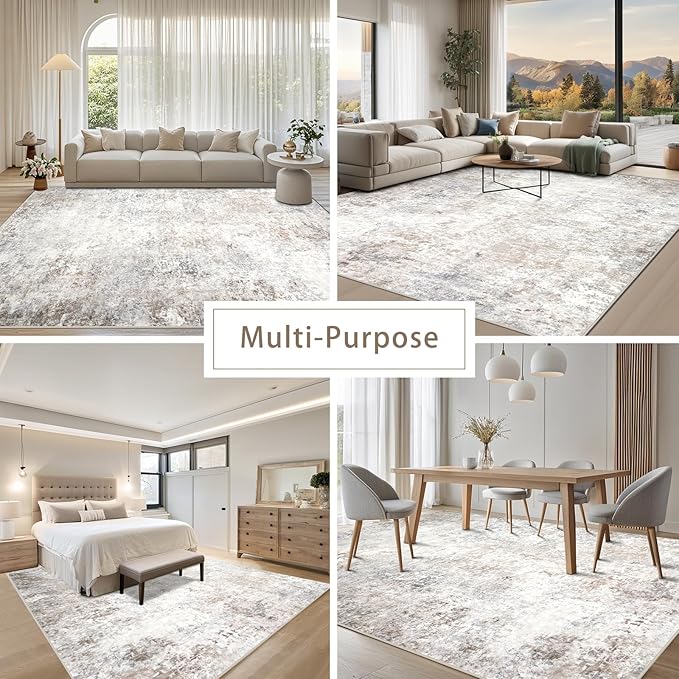 Beige Grey Washable Rugs 6x9 Area Rugs for Living Room,Bedroom,Dining Room