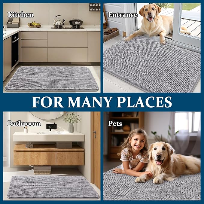 OLANLY Dog Door Mat for Muddy Paws 30x17, Super Absorbent Chenille Mud Mat