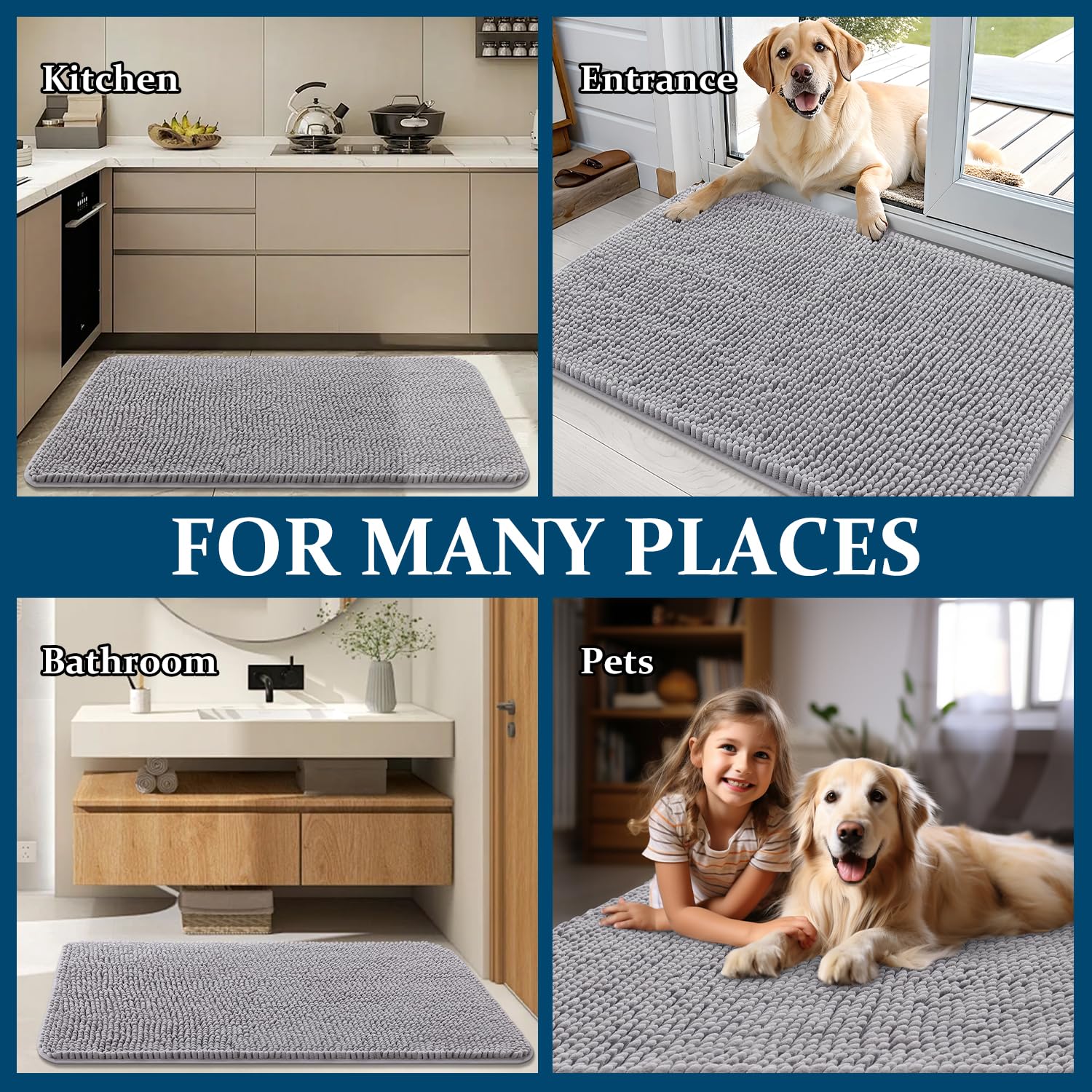 OLANLY Dog Door Mat for Muddy Paws 70x24, Super Absorbent Chenille Mud Mat