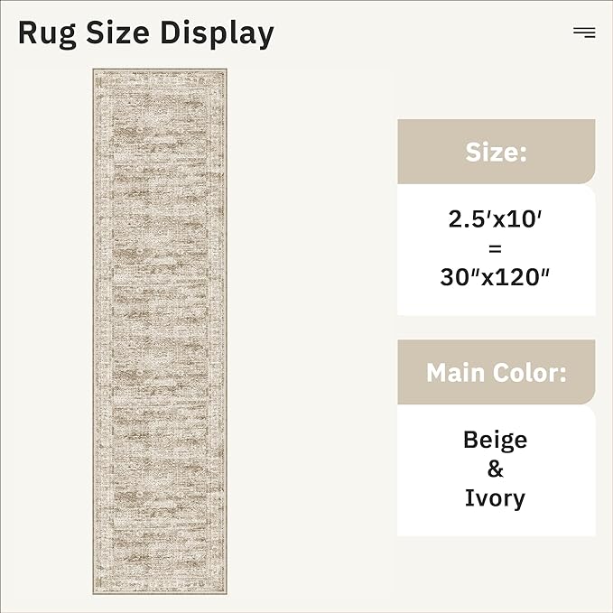 Soalmost Hallway Runner Rug 2'6"x10' Non-Slip Runners for Kitchen Brown