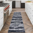 Lansny Modern Abstract Runner Rug 2x6, Black Grey Washable Entryway Runner Non-Slip Soft Hallway Rug Runner Thin Print Faux Wool Carpet for Kitchen Bedroom Laundry Room Indoor