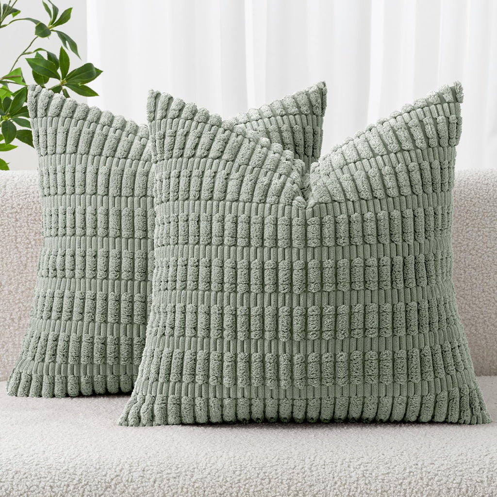 MIULEE Corduroy Decorative Throw Pillow Covers 12x12 Grey Green Pack of 2