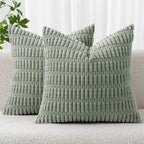 MIULEE Corduroy Decorative Throw Pillow Covers 12x12 Grey Green Pack of 2