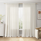 Nanspring Extra Wide Linen Curtains for Living Room 108 Inch Length for Room Divider Natural Cream Rustic Farmhouse Drape Rod Pocket Back Tab Light Filtering Bedroom Window Curtain for Sliding Door