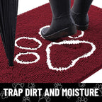 Smiry Dog Door Mat for Muddy Paws, Absorbent Dirt Trapper Non Slip Quick Dry Washable Chenille Mat for Mud Dogs, Entry Rug for Indoor and Outdoor (24x16 Inches, Burgundy and White)