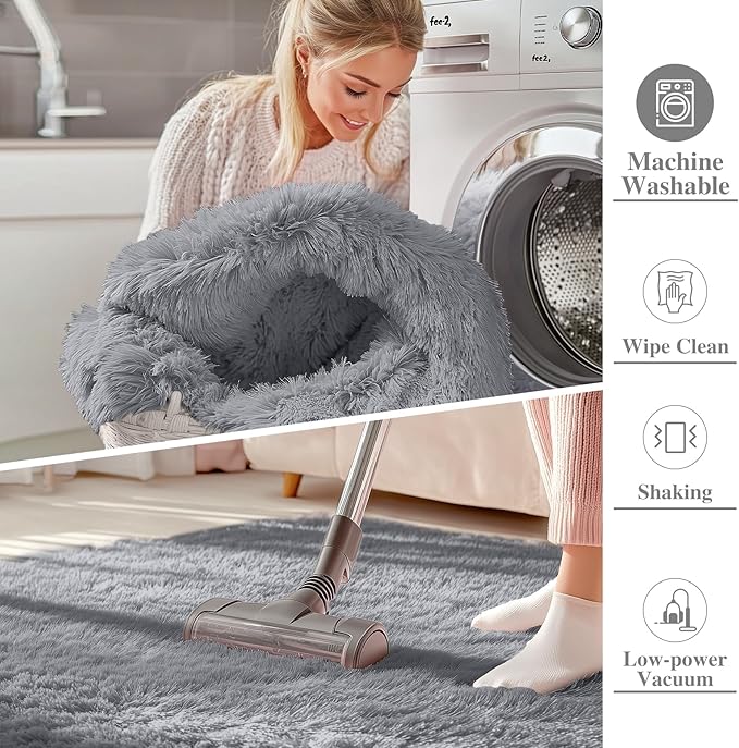 OLANLY 3x6 Machine Washable Runner Rugs for Hallway, Soft Fluffy Shaggy Bedside Rugs for Bedroom, Living Room, Indoor Floor Carpet for Kids Girls and Boys, Nursery Rooms, Home Decor, Light Grey