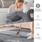 OLANLY 2x2 Machine Washable Small Rug, Soft Fluffy Shaggy Throw Rug for Bedroom, Entryway, Indoor Floor Carpet for Kids, Nursery, Home Decor, Light Grey