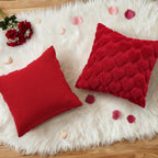 decorUhome Red Heart Cute Girl Faux Fur Throw Pillow Covers 18x18 Set of 2