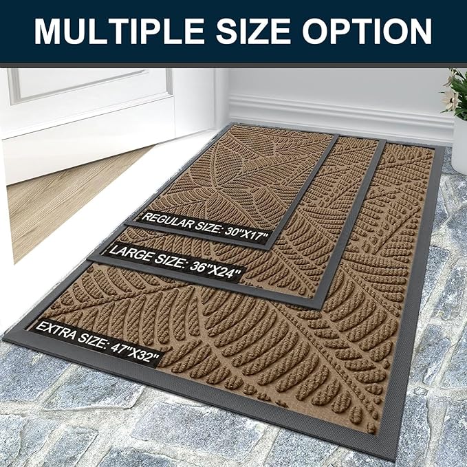 Colorxy Waterproof Doormat, Sturdy Natural Rubber Front Indoor Mat, Non Slip Low Profile Outdoor Door Mat, Stain and Fade Resistant Floor Mats, Easy Clean Patio Entry Mat, 59''x36'', Light Brown