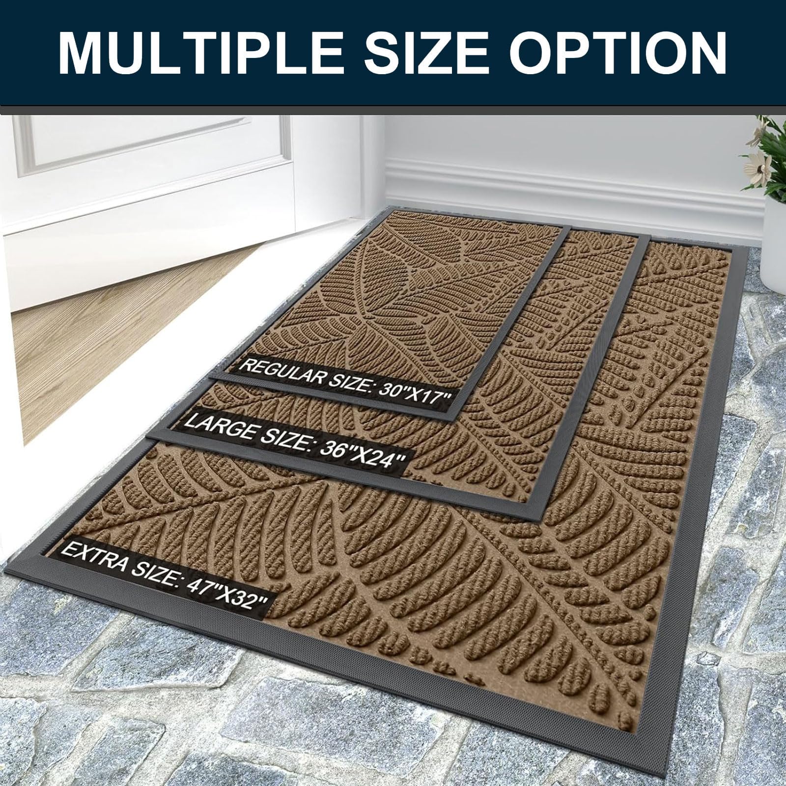 Colorxy Waterproof Front Doormat, Sturdy Natural Rubber Door Mat, 71x47