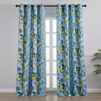Topfinel Blue Patterned Curtains 2 Pages 96 Inches Long Blackout Heat Block Farmhouse Watercolor Floral Flower Hummingbird Printed Drapes Grommet Window Treatment for Living Room,96 Inch Length