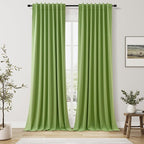 Guken Lime Green 100% Blackout Linen Curtains 108 Inch Length 2 Panels Set for Living Room Bedroom Back Tab/Rod Pocket Thermal Insulated Farmhouse Black Out Drapes Room Darkening,52x108