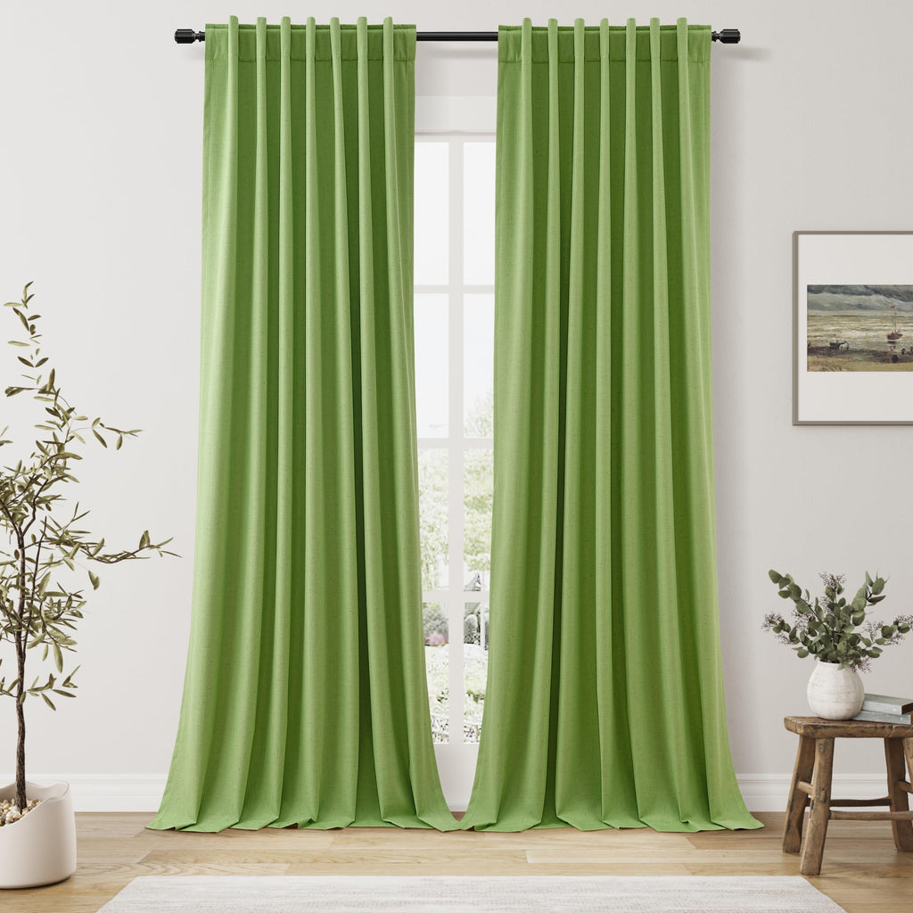 Guken 100% Blackout Curtains 84 Inch Length 2 Panels Set for Living Room Bedroom Back Tab Thermal Insulated Black Out Linen Drapes Room Darkening Lime Green,52x84