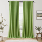 Guken 100% Blackout Curtains 84 Inch Length 2 Panels Set for Living Room Bedroom Back Tab Thermal Insulated Black Out Linen Drapes Room Darkening Lime Green,52x84