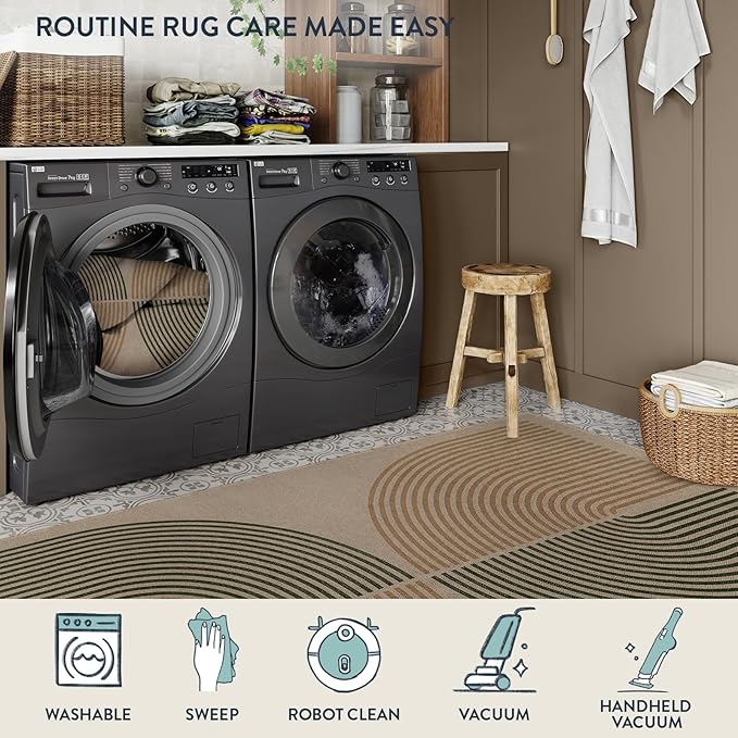 Lahome Enfys Modern Rainbow Round Entryway Rug 4ft, Circle Easy Jute Rug Washable Indoor Outdoor Patio Rug Farmhouse Front Door Mat, Contemporary Non Slip Round Carpet for Bedroom Kitchen