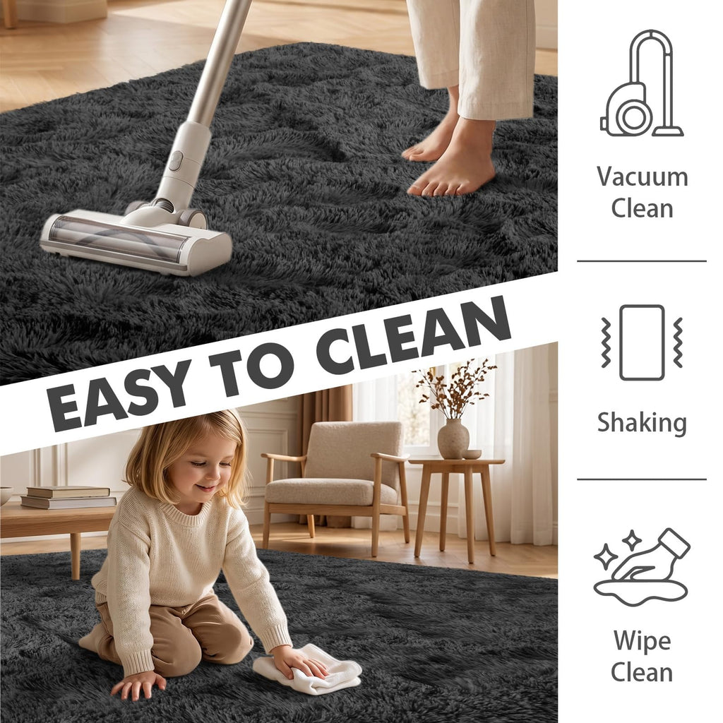 4x6 Ft Shag Rugs for Bedroom Living Room, Ultra Soft Fluffy Furry Area Rugs for Indoor Floor, Aesthetic Carpet for Kids Home Decor (Grey)