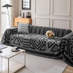HANDONTIME Boho Geometric Couch Covers for Sofa Pet Friendly Dark Grey and Black Sofa Covers Washable Chenille Couch Blanket Cover for 3 Cushion Couches Pet Protector Furniture Cover Soft, 71" X 134"