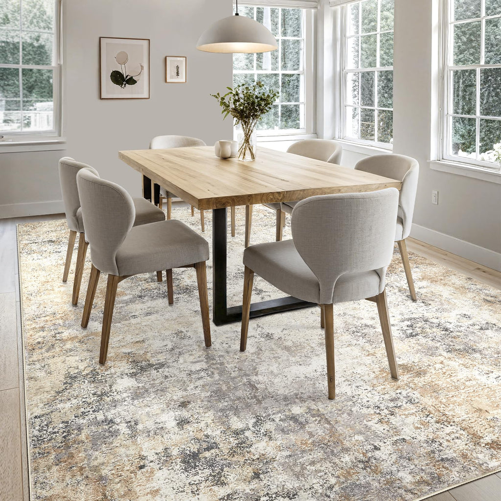 UERMEI 7x9 Area Rug Living Room Rugs - Washable Neutral Modern Abstract Soft Thin Large Rug Indoor Floor No Slip Rug Carpet for Bedroom Under Dining Table Home Office Decor - Golden Grey