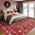 Christmas Rug 8x10 Washable Rugs, Boho Christmas Tree Snowflake Rug Non-Slip Soft Low Pile Non Shedding Indoor Holiday Carpet for Living Room Bedroom Dining Room Home Office (XmasRed, 8'x10')