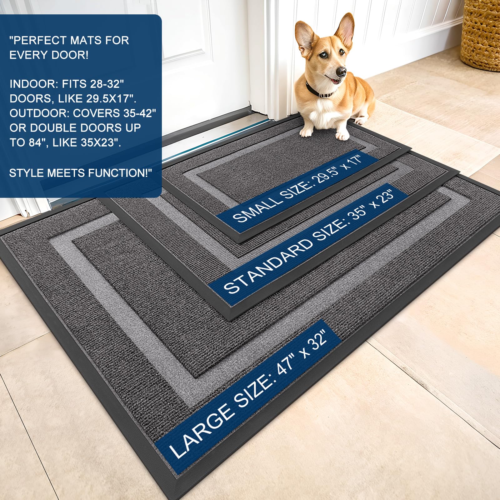 OLANLY Front Door Mat Outside 59x23, All-Season Heavy-Duty Rubber Doormat