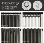 102 Inch Long Charcoal Gray Blackout Curtains for Bedroom 2 Panels Set Modern Natural Linen Back Tab Pleated Floor to Ceiling Thermal Drapes Hooks Rings 102 In Window Drapes 100% Black Out Linen